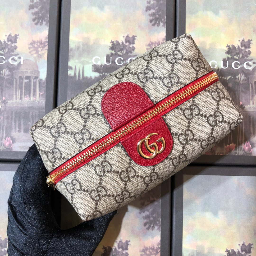Gucci 611001 GG Ophidia GG Cosmetic Case Beige &Red - Default Title - View 1