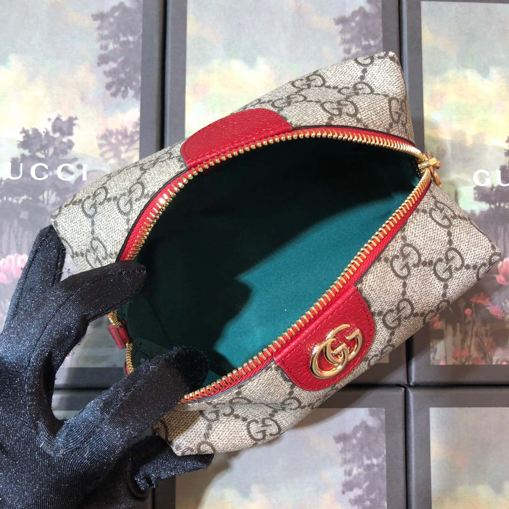 Gucci 611001 GG Ophidia GG Cosmetic Case Beige &Red