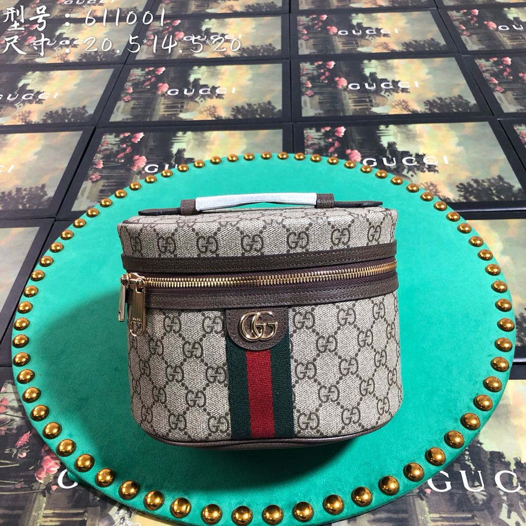 Gucci 611001 GG Supreme Ophidia Cosmetic Case Beige ebony