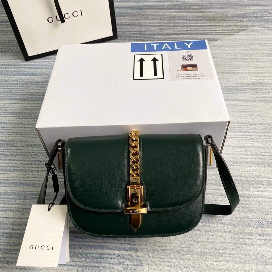 Gucci 615965 Sylvie 1969 Flap Mini Shoulder Bag Green - luxibagsmall