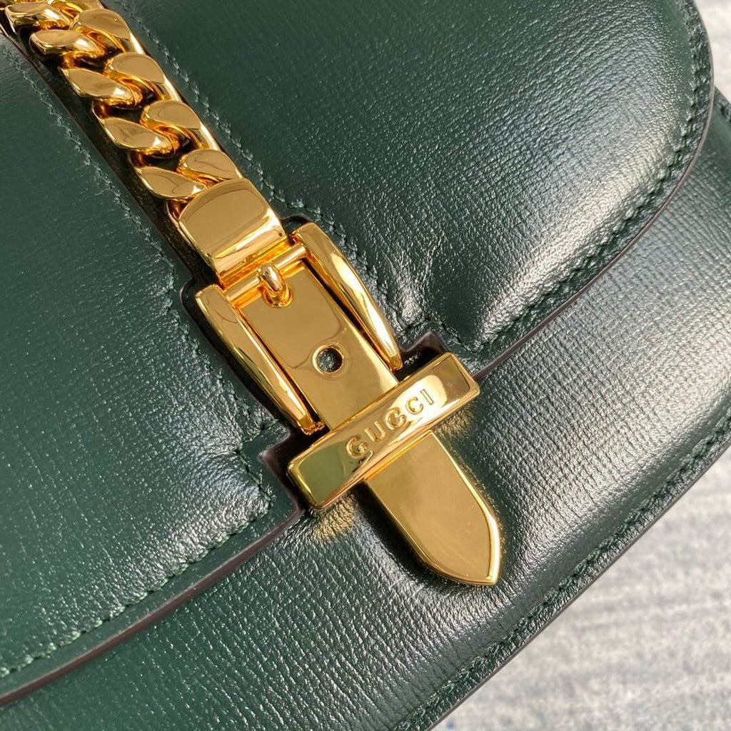 Gucci 615965 Sylvie 1969 Flap Mini Shoulder Bag Green - luxibagsmall