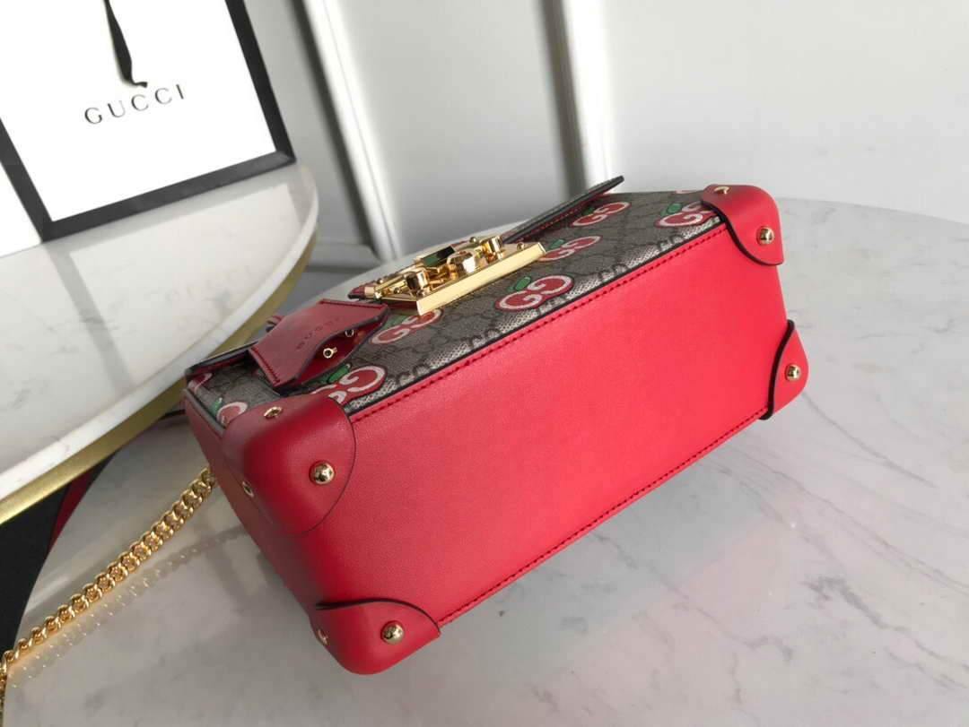 Gucci 6203221 Padlock GG small Bamboo Shoulder Bag Red - luxibagsmall
