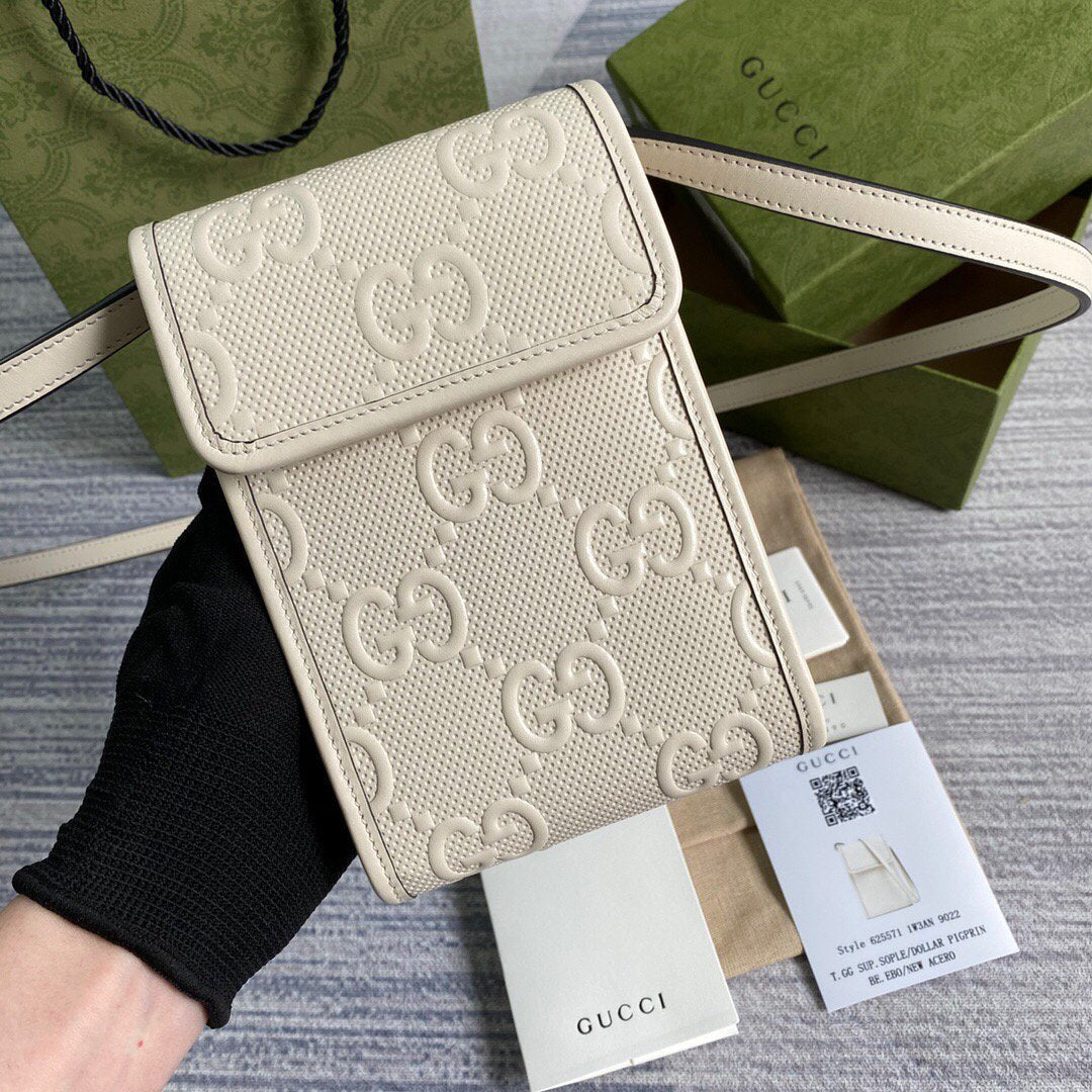 Gucci 625571 GG Embossed Mini Bag White