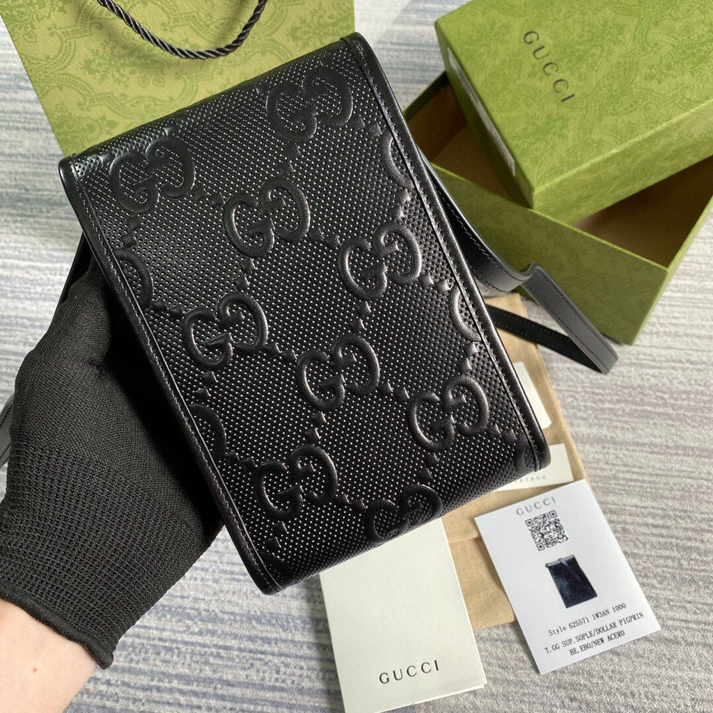 Gucci 625571 GG Embossed Mini Bag Black