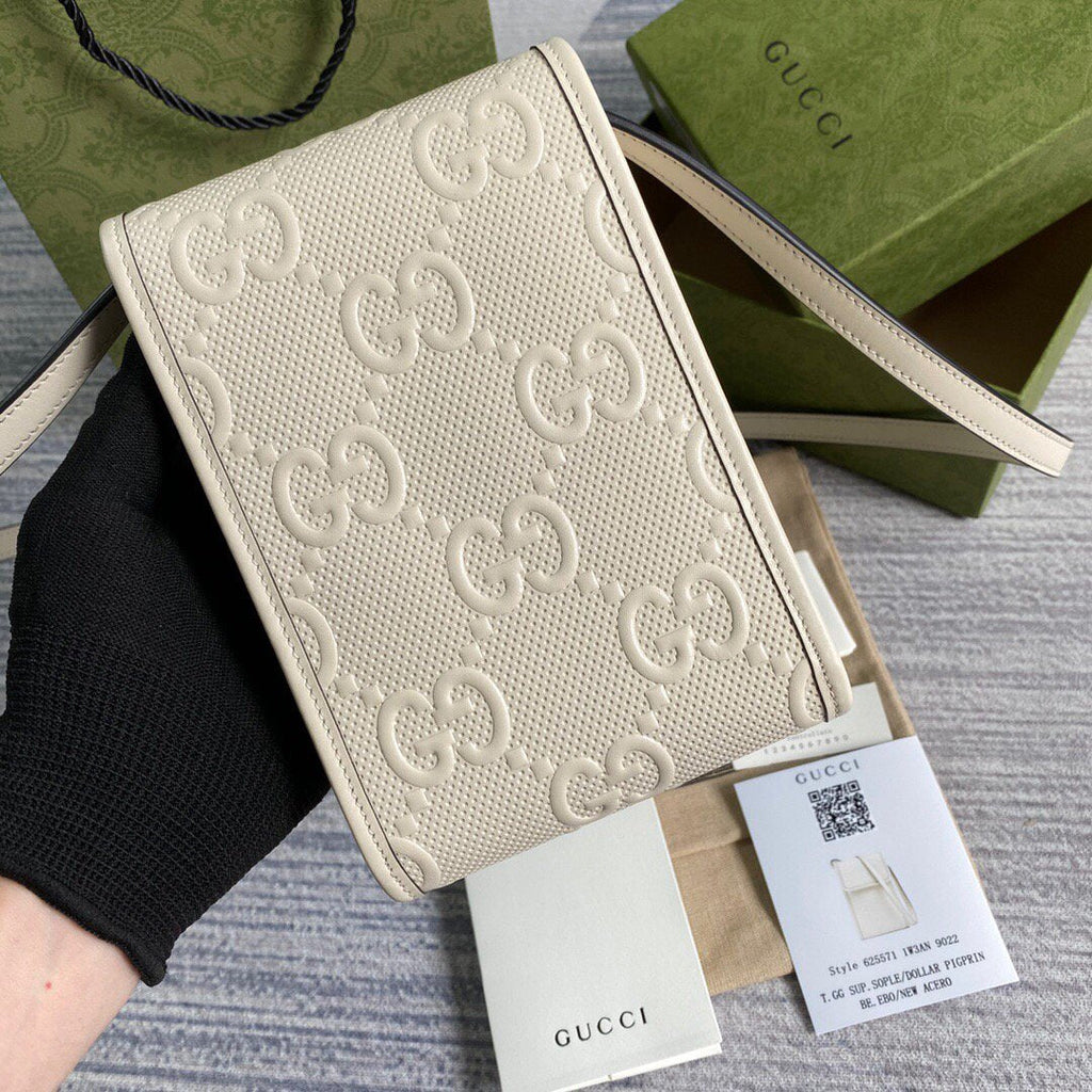 Gucci 625571 GG Embossed Mini Bag White