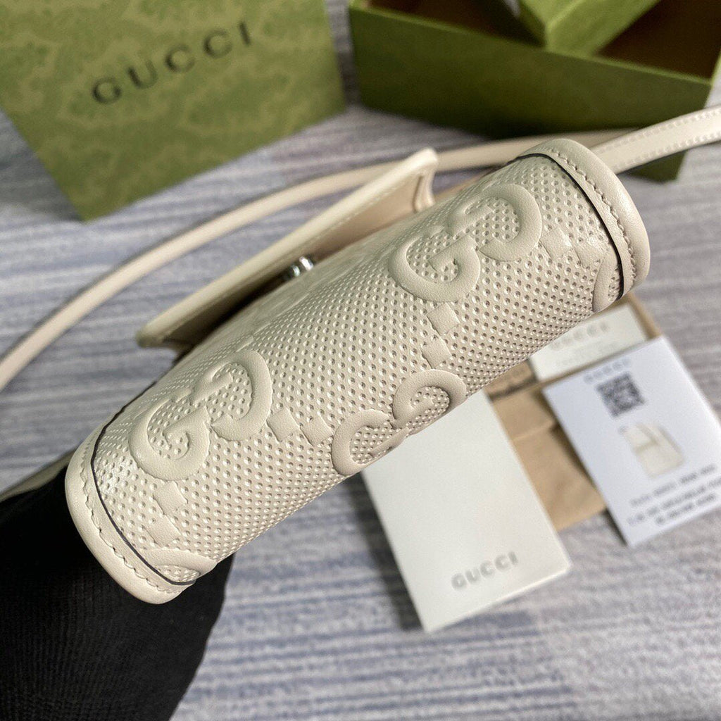 Gucci 625571 GG Embossed Mini Bag White