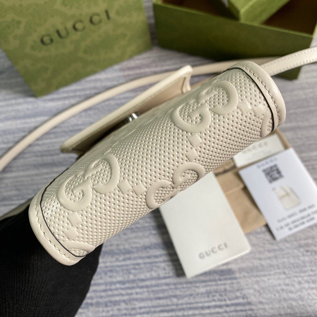 Gucci 625571 GG Embossed Mini Bag White