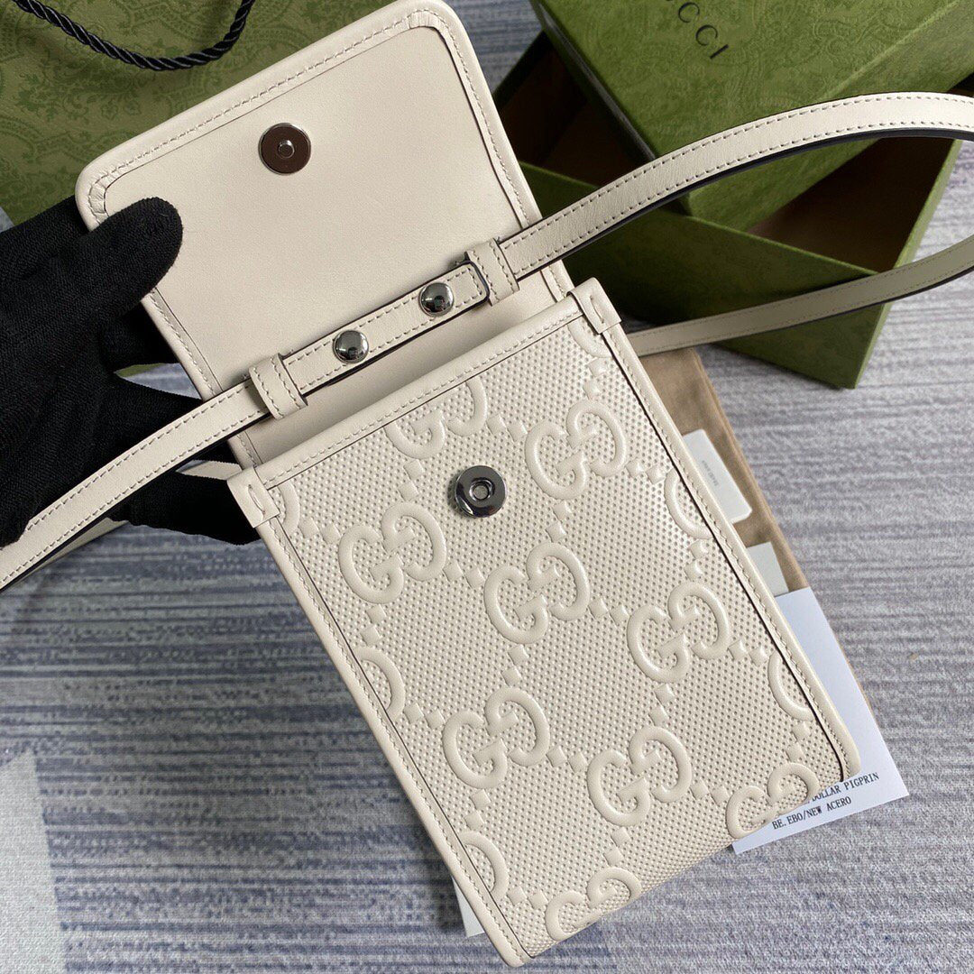 Gucci 625571 GG Embossed Mini Bag White