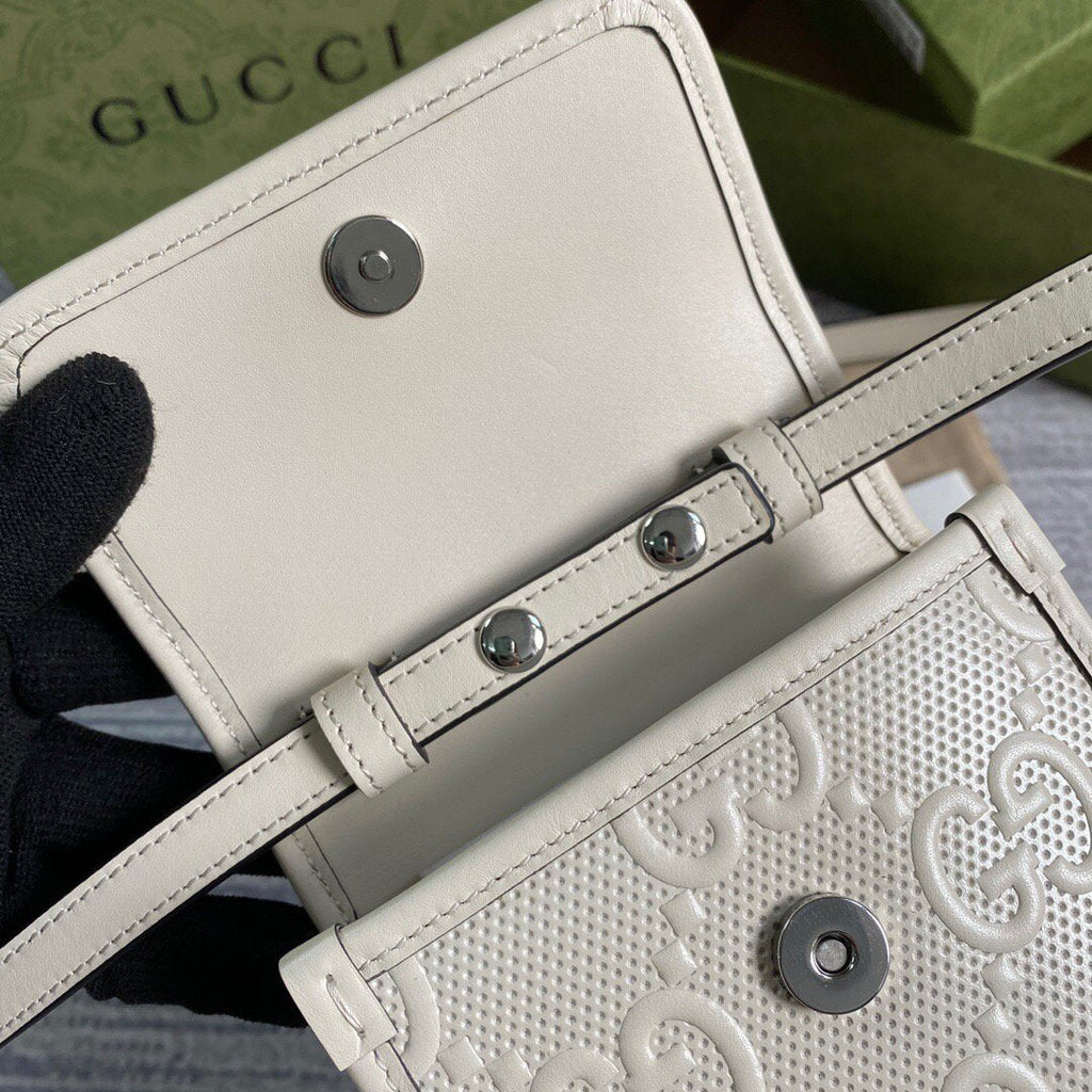 Gucci 625571 GG Embossed Mini Bag White