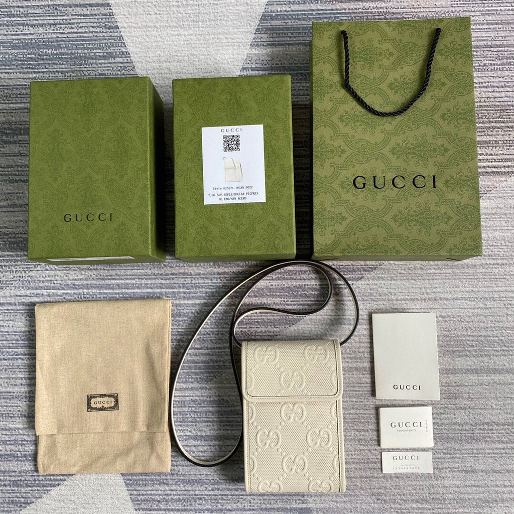 Gucci 625571 GG Embossed Mini Bag White