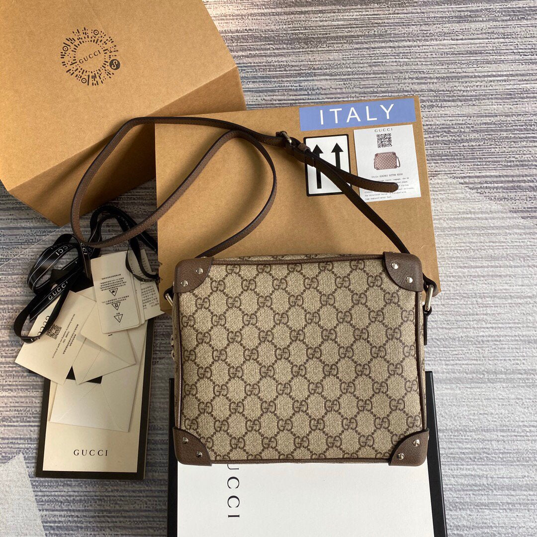 Gucci 626363 GG Shoulder Bag With Leather Details Beige/Ebony