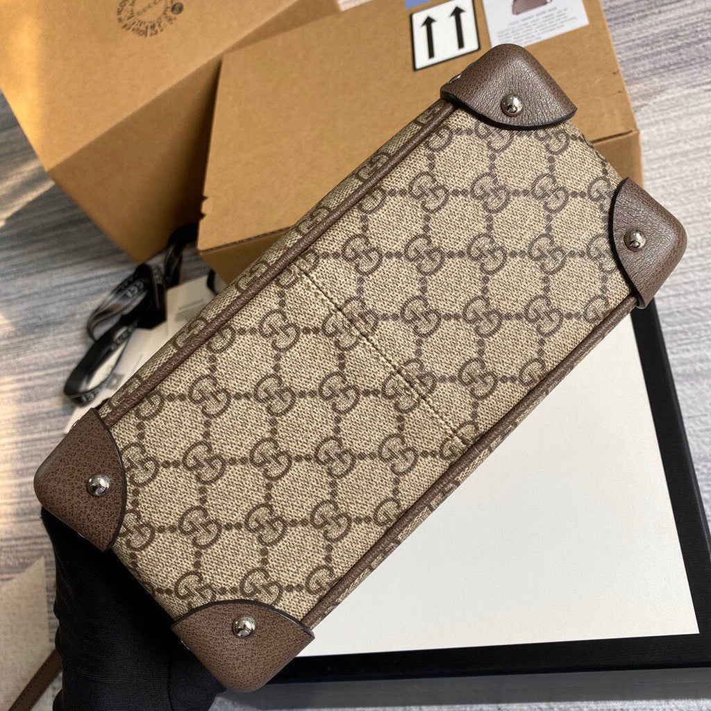 Gucci 626363 GG Shoulder Bag With Leather Details Beige/Ebony