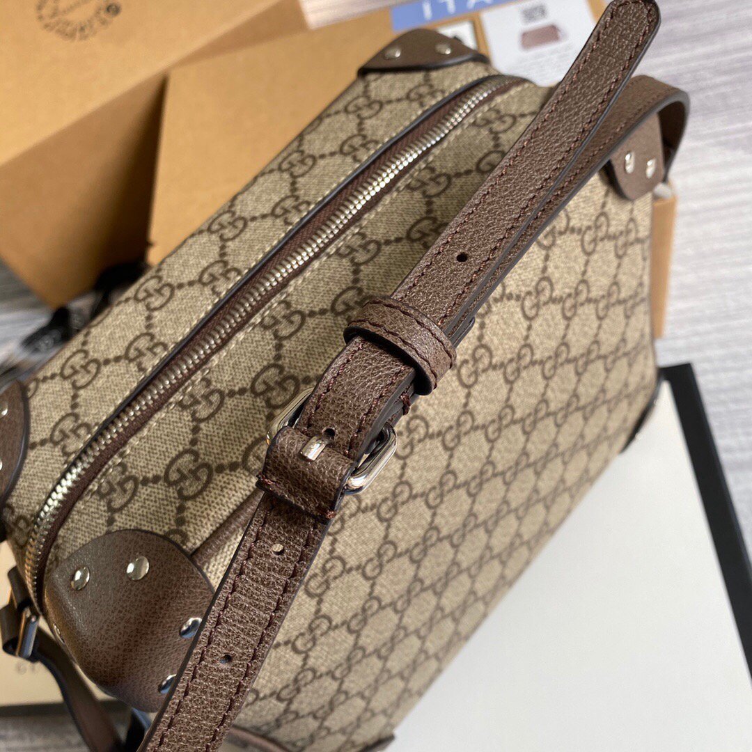 Gucci 626363 GG Shoulder Bag With Leather Details Beige/Ebony