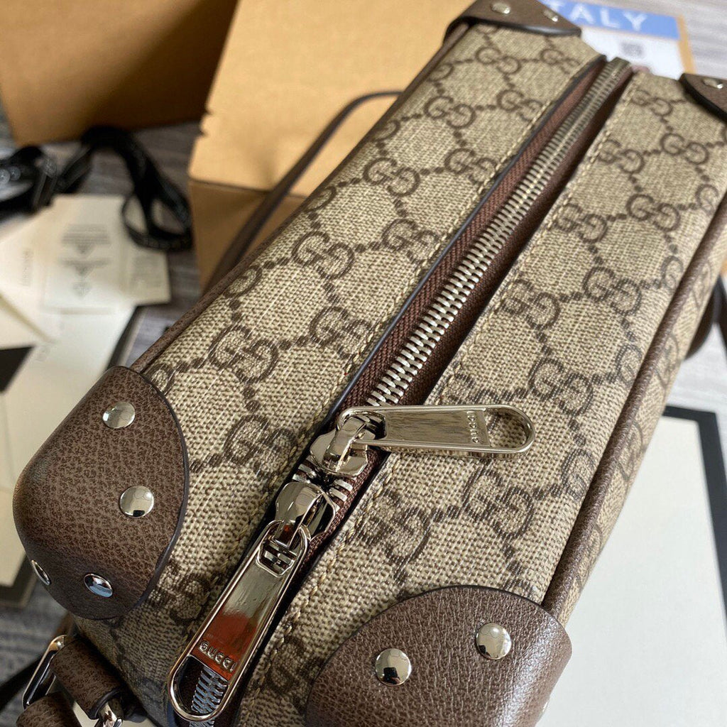 Gucci 626363 GG Shoulder Bag With Leather Details Beige/Ebony