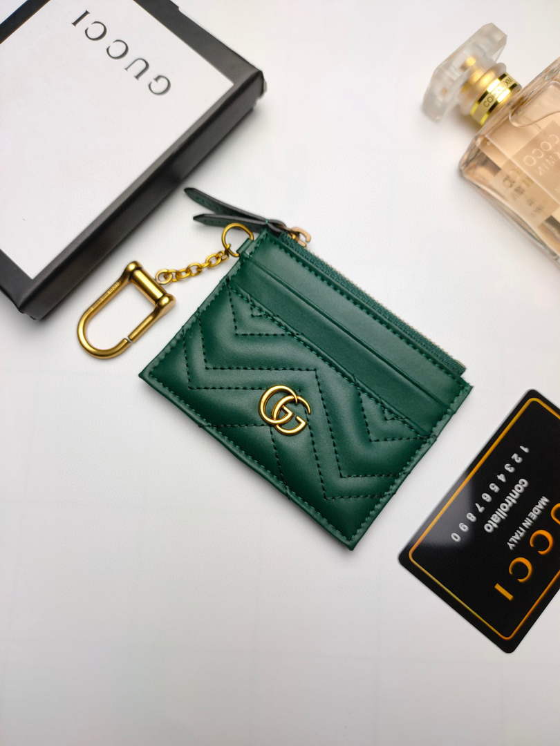 Gucci 627064 GG Marmont Keychain Wallet Green