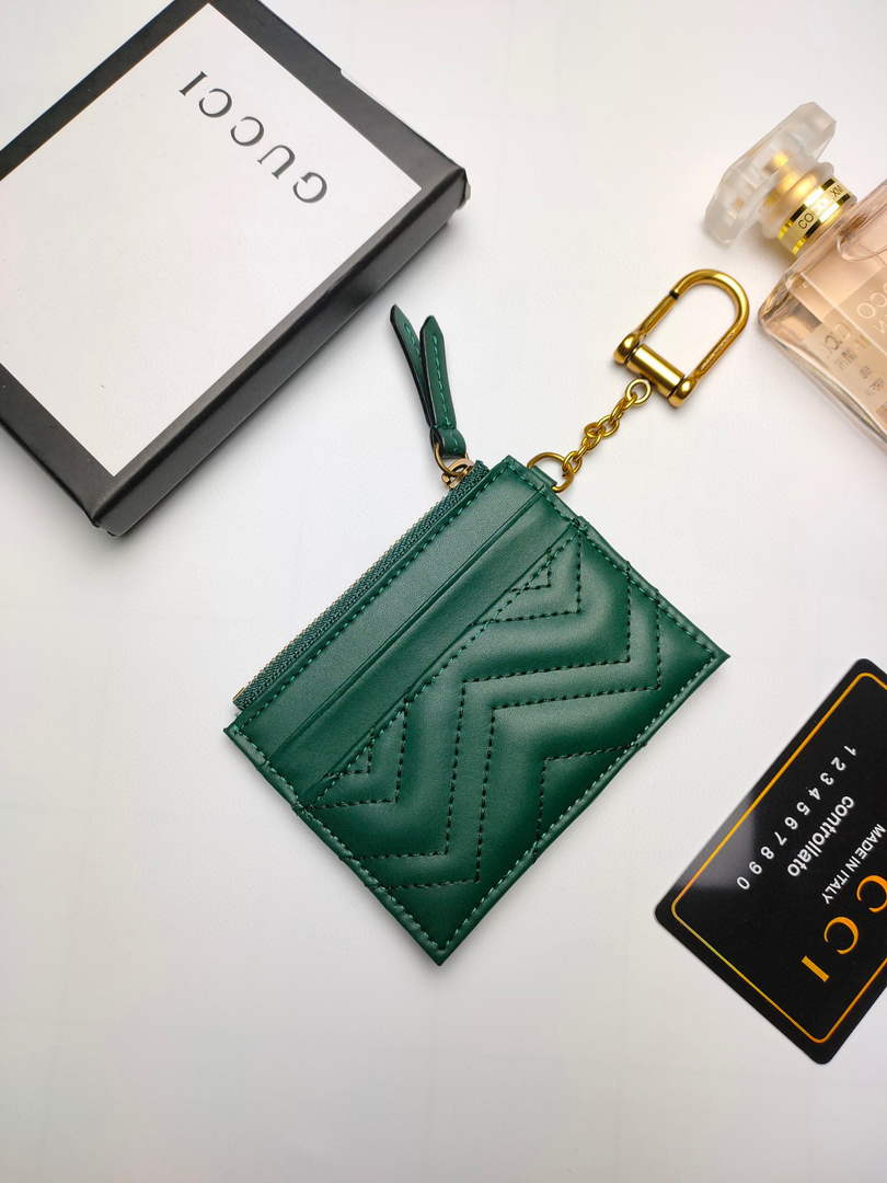 Gucci 627064 GG Marmont Keychain Wallet Green