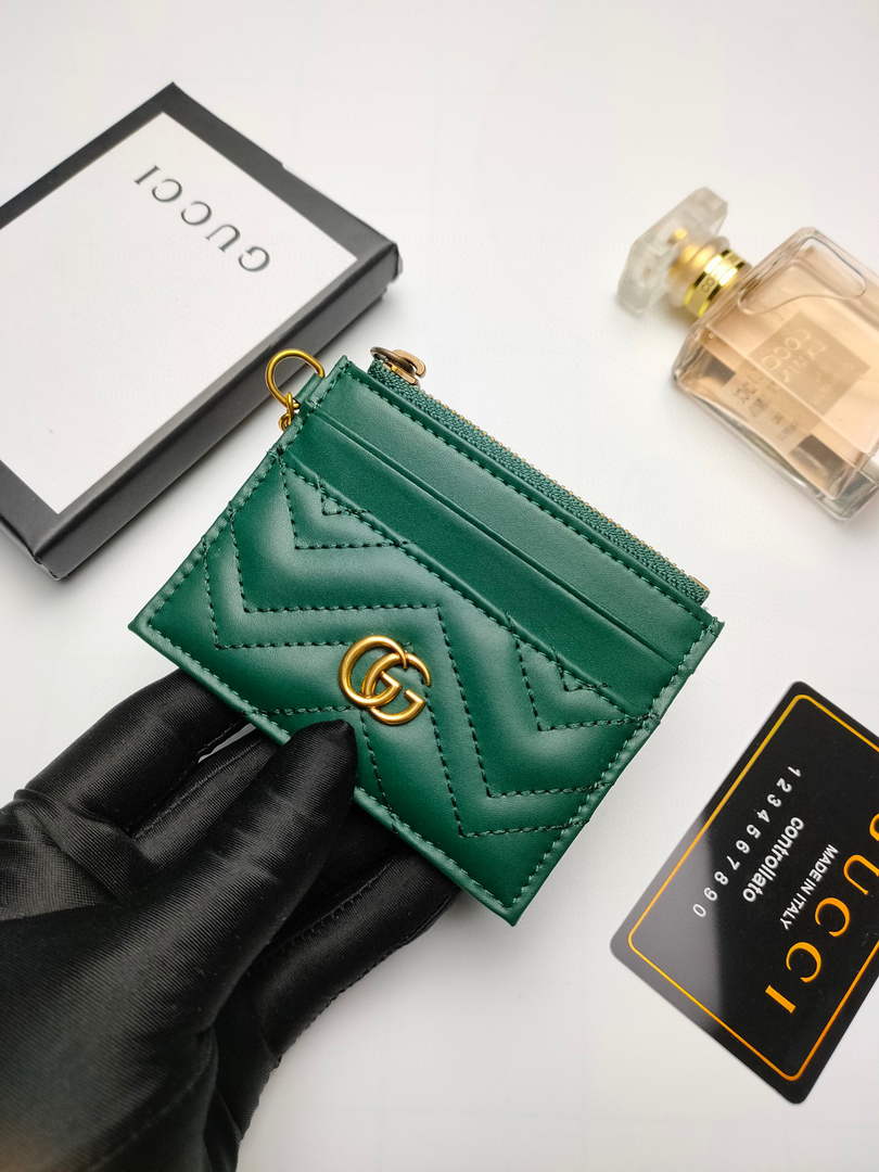 Gucci 627064 GG Marmont Keychain Wallet Green