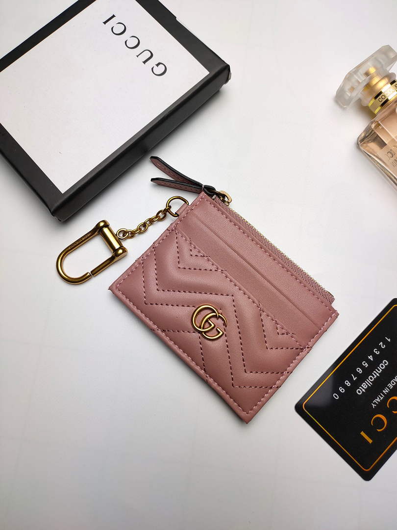 Gucci 627064 GG Marmont Keychain Wallet Light Pink