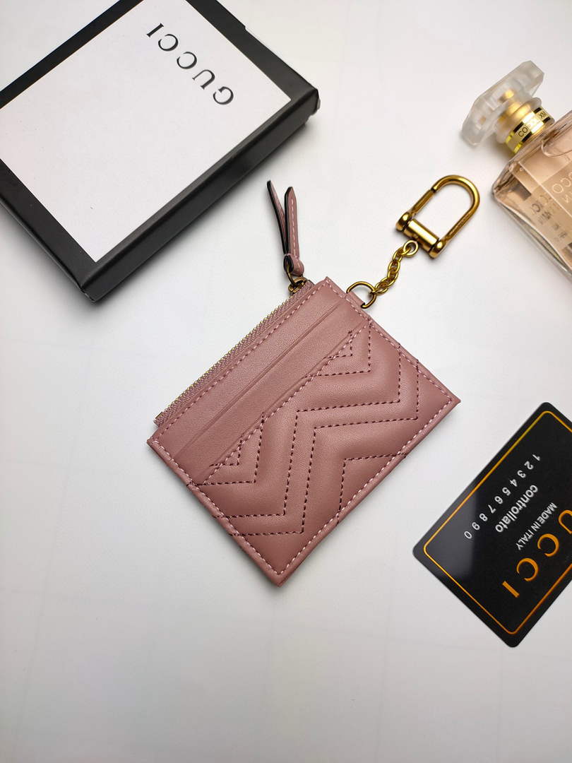 Gucci 627064 GG Marmont Keychain Wallet Light Pink