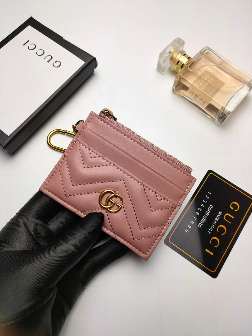 Gucci 627064 GG Marmont Keychain Wallet Light Pink