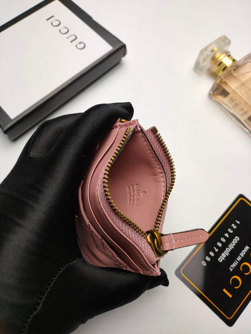 Gucci 627064 GG Marmont Keychain Wallet Light Pink