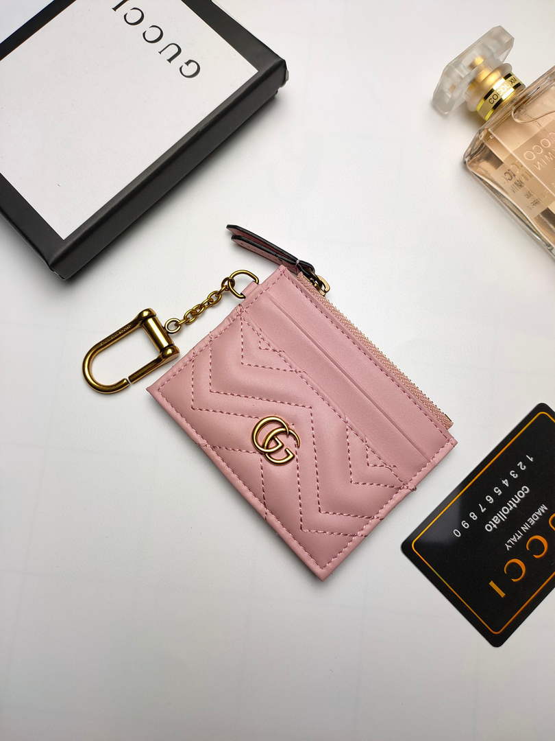 Gucci 627064 GG Marmont Keychain Wallet Pink