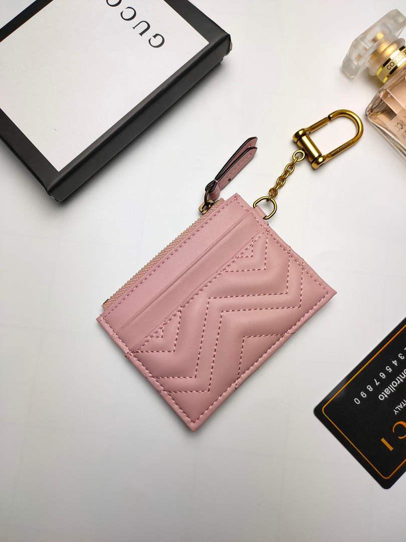 Gucci 627064 GG Marmont Keychain Wallet Pink