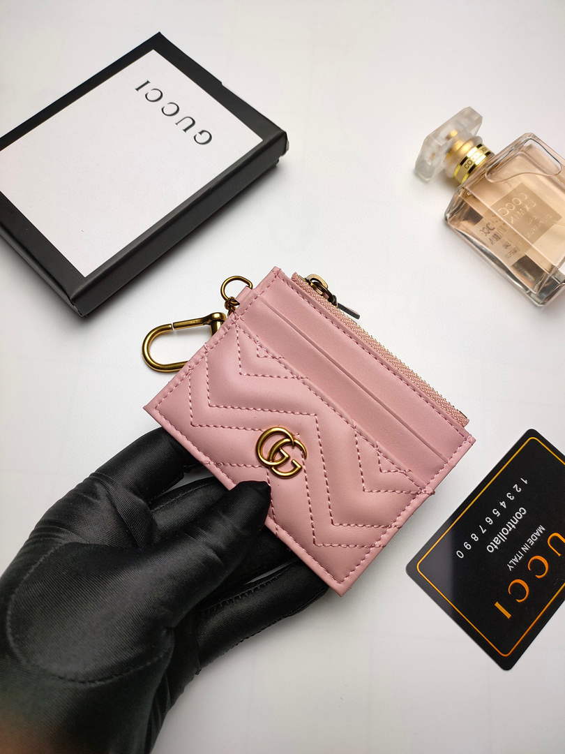 Gucci 627064 GG Marmont Keychain Wallet Pink