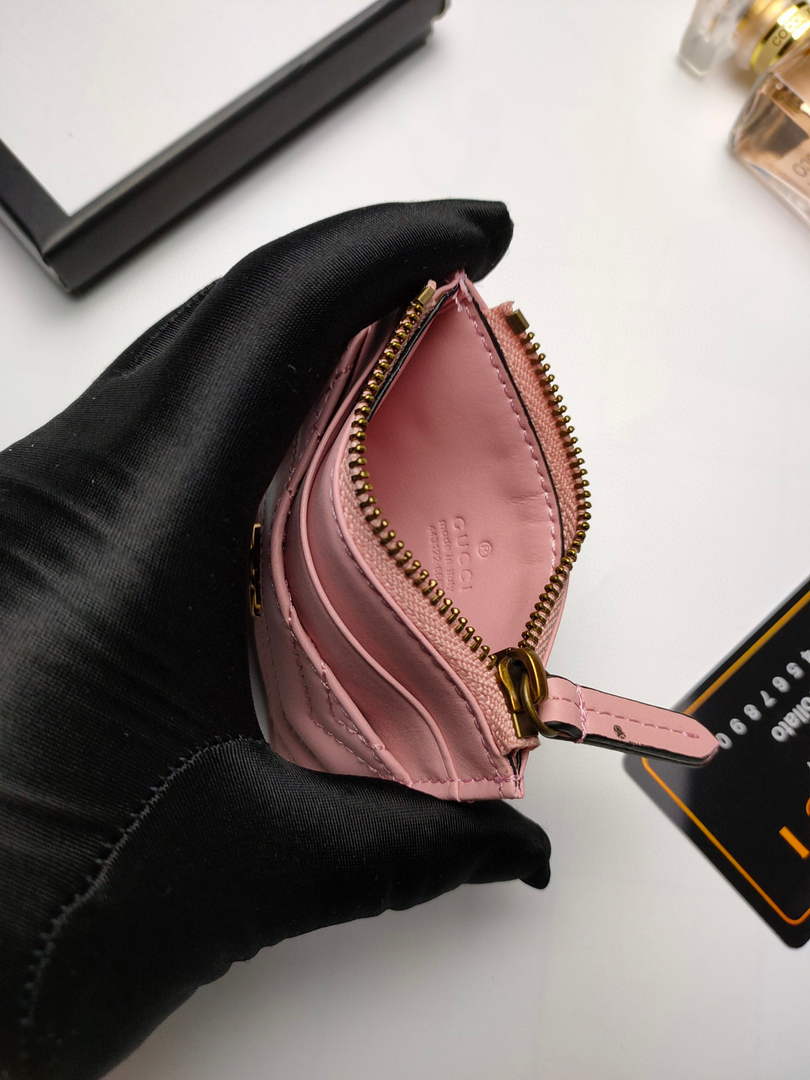 Gucci 627064 GG Marmont Keychain Wallet Pink