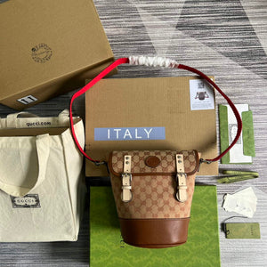 Gucci 630819 Bucket Bag in GG Supreme Canvas and Brown Leather - Default Title - View 1