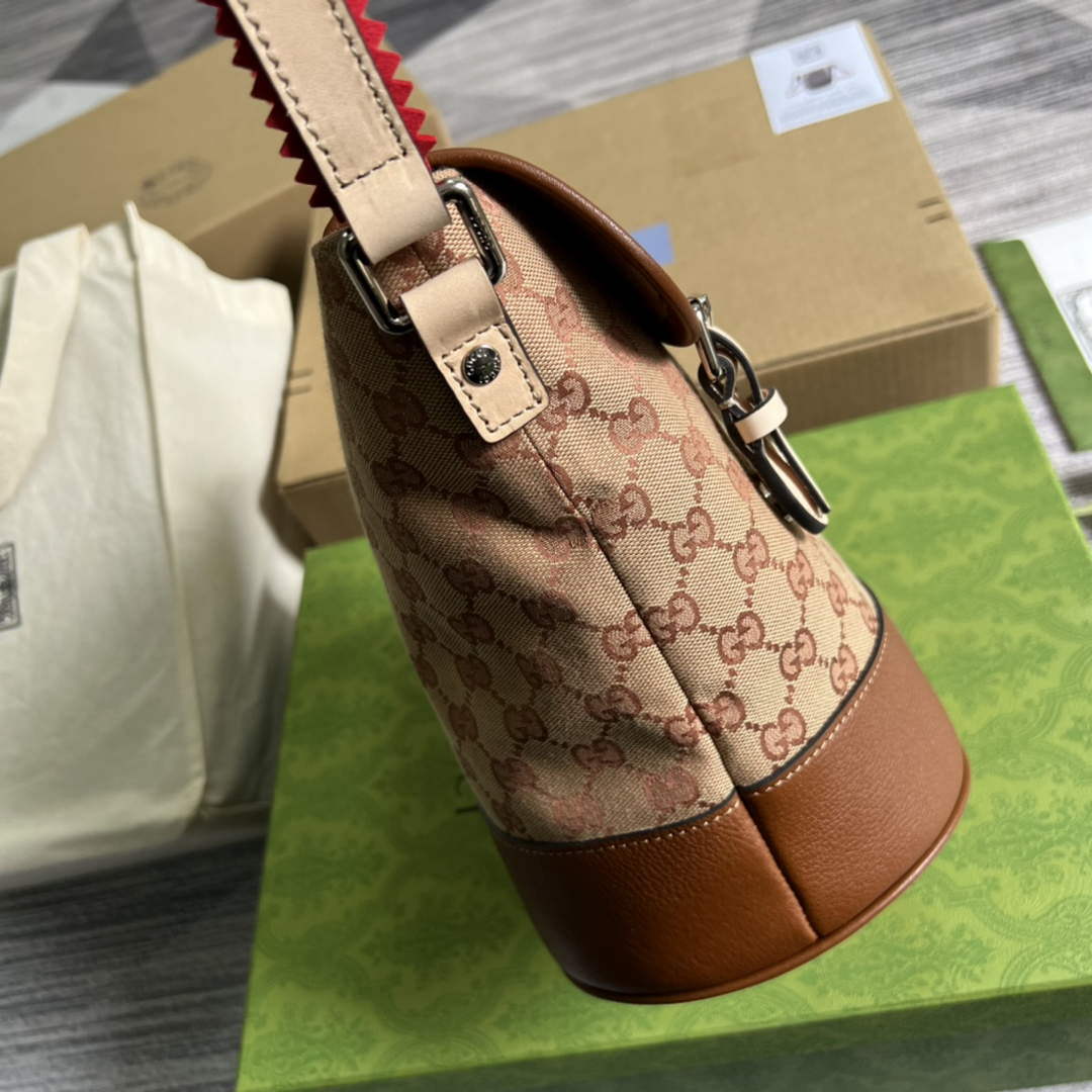 Gucci 630819 Bucket Bag in GG Supreme Canvas and Brown Leather - Default Title - View 3