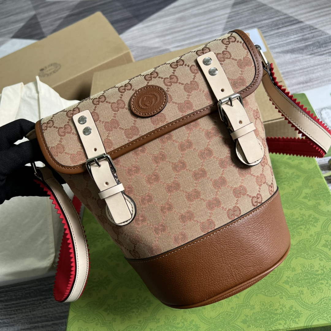 Gucci 630819 Bucket Bag in GG Supreme Canvas and Brown Leather - Default Title - View 4