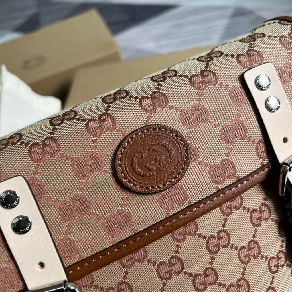 Gucci 630819 Bucket Bag in GG Supreme Canvas and Brown Leather