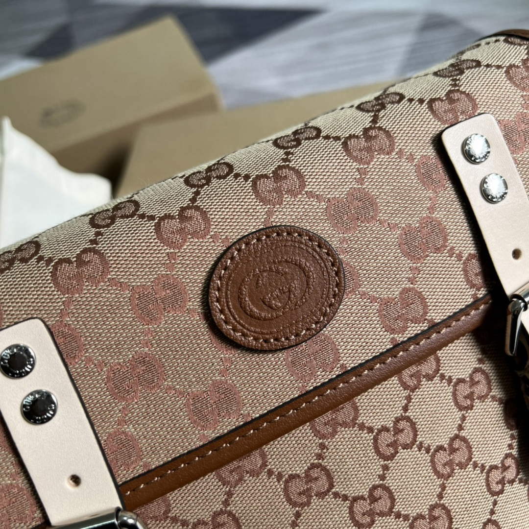 Gucci 630819 Bucket Bag in GG Supreme Canvas and Brown Leather