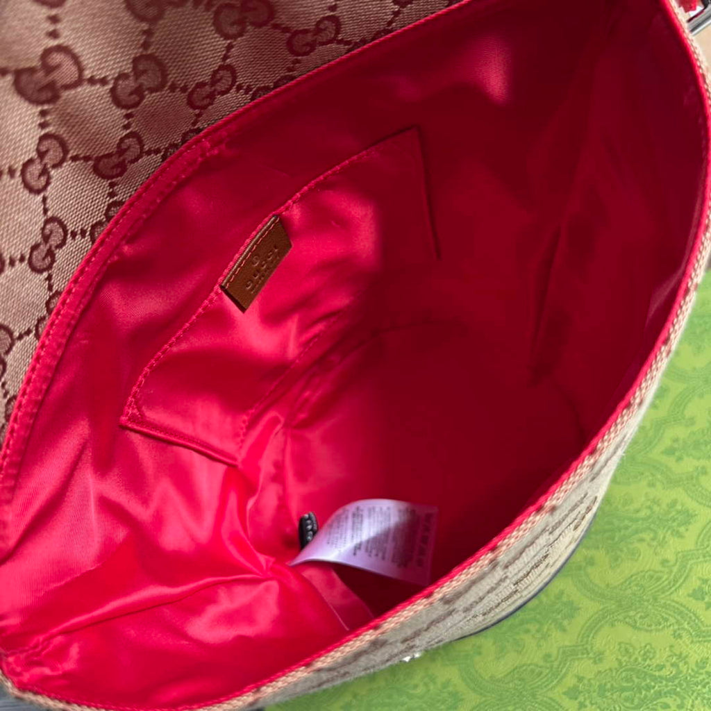 Gucci 630819 Bucket Bag in GG Supreme Canvas and Brown Leather