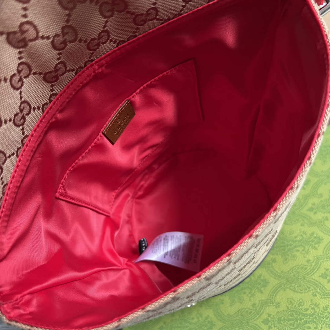 Gucci 630819 Bucket Bag in GG Supreme Canvas and Brown Leather
