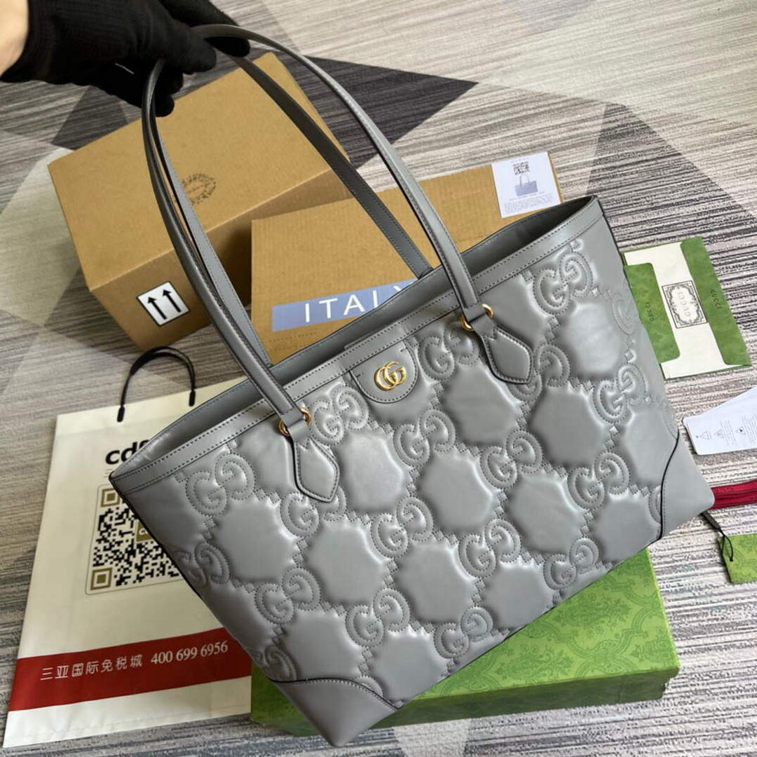 Gucci 631685 GG matelass¨¦ leather medium tote Bag Gray