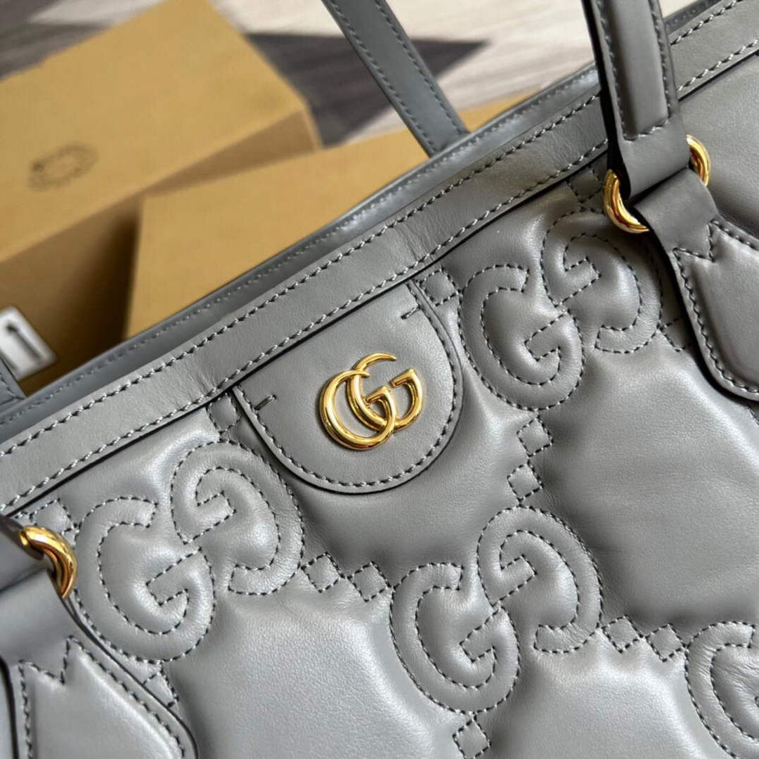 Gucci 631685 GG matelass¨¦ leather medium tote Bag Gray