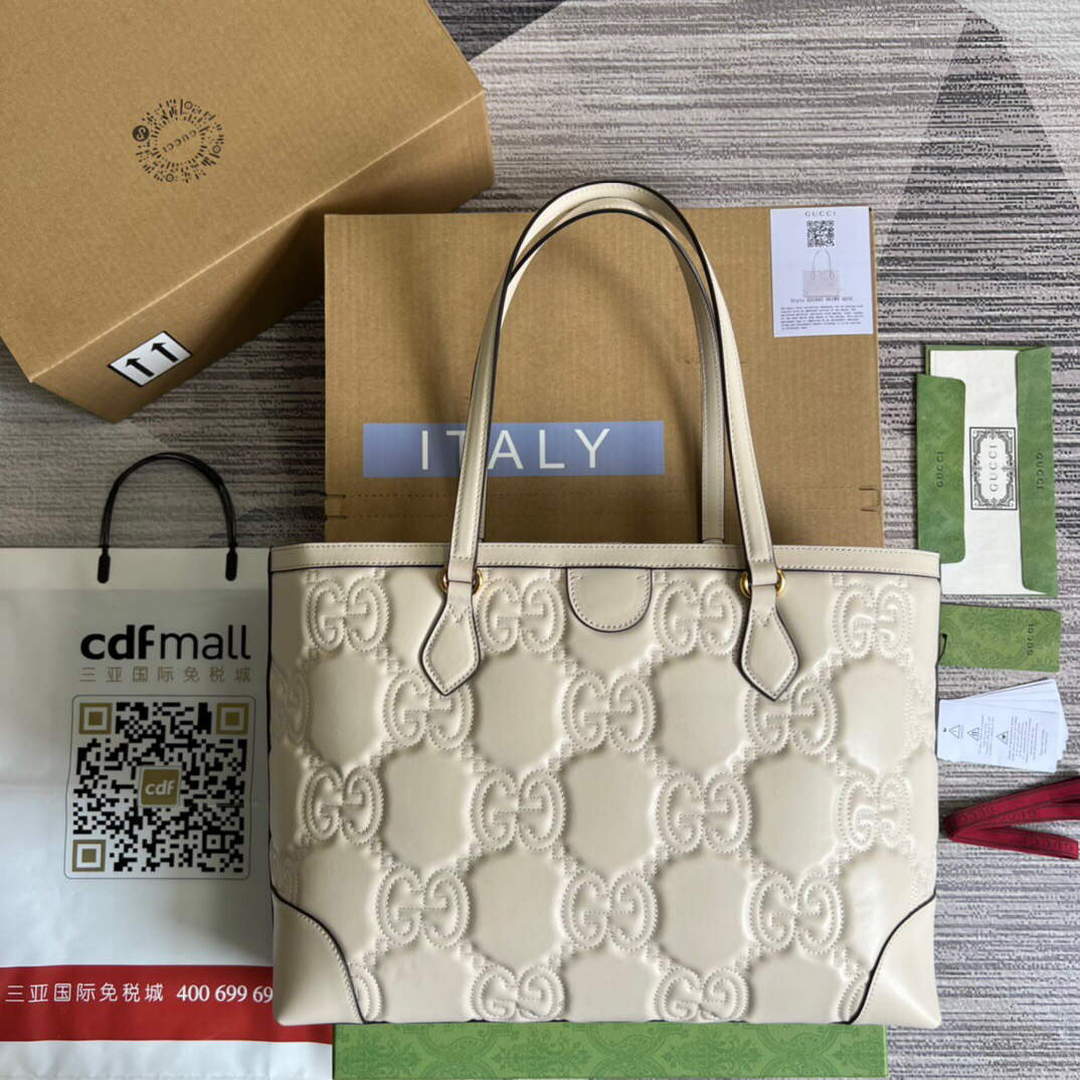 Gucci 631685 GG matelass¨¦ leather medium tote Bag White