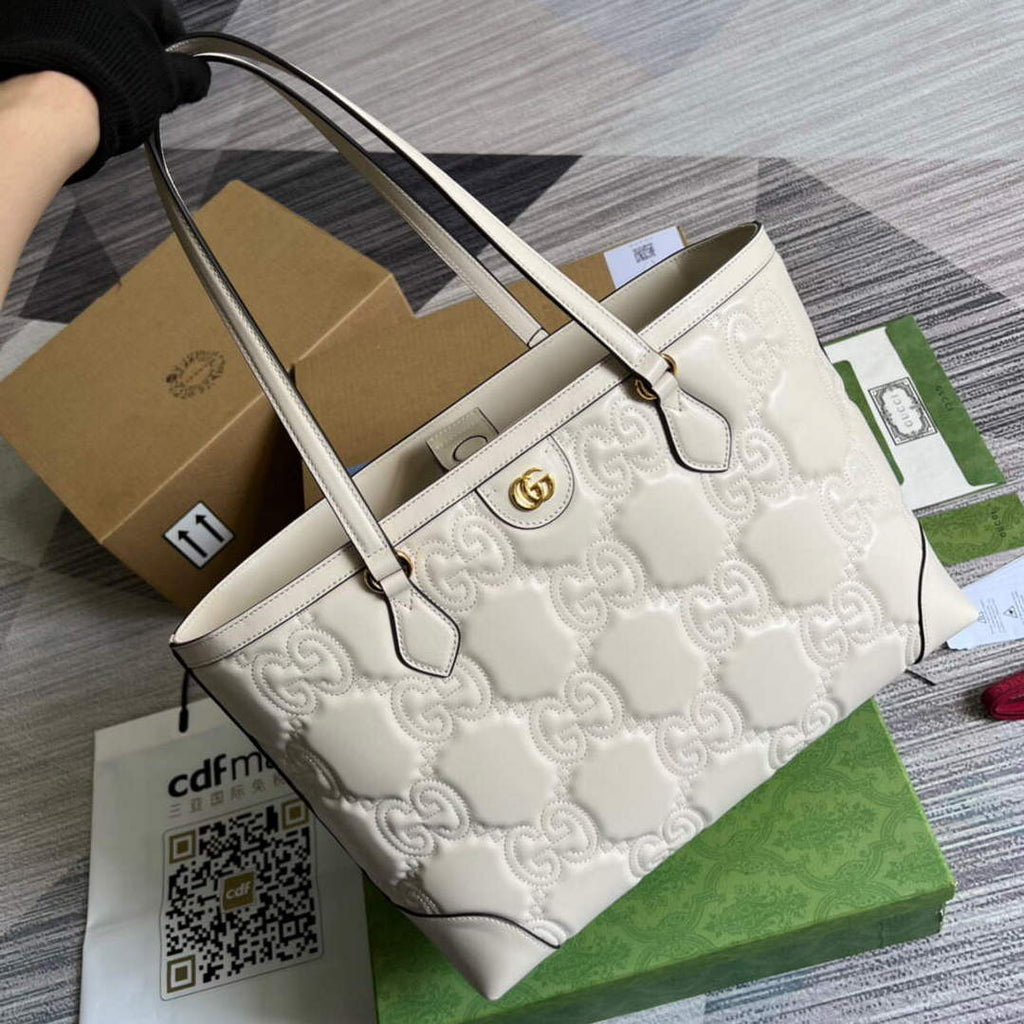 Gucci 631685 GG matelass¨¦ leather medium tote Bag White