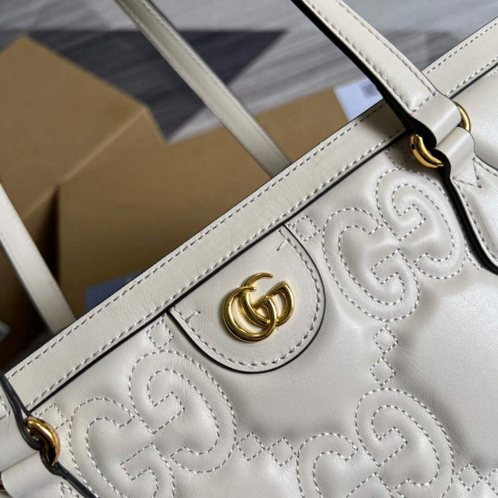 Gucci 631685 GG matelass¨¦ leather medium tote Bag White