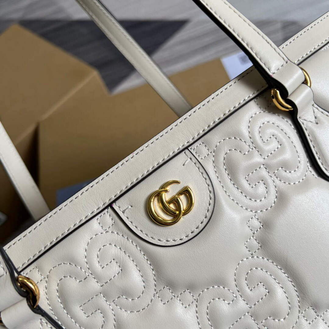 Gucci 631685 GG matelass¨¦ leather medium tote Bag White
