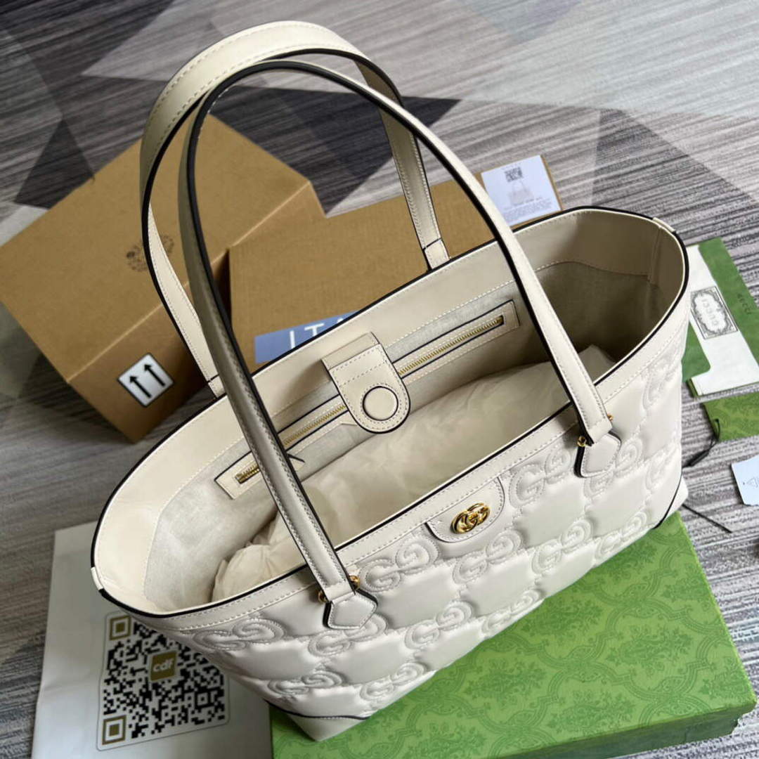 Gucci 631685 GG matelass¨¦ leather medium tote Bag White