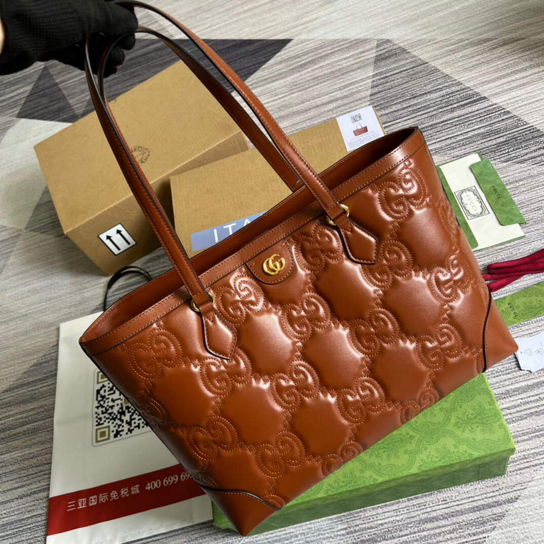 Gucci 631685 GG matelass¨¦ leather medium tote Bag Light brown