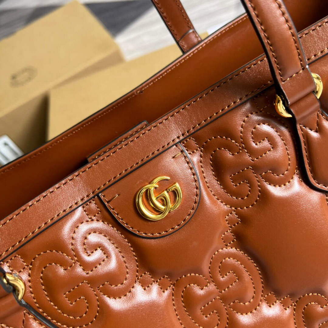 Gucci 631685 GG matelass¨¦ leather medium tote Bag Light brown