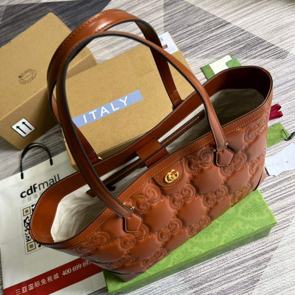 Gucci 631685 GG matelass¨¦ leather medium tote Bag Light brown