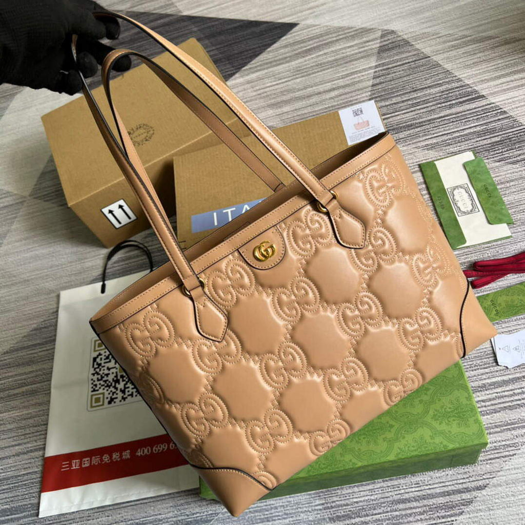 Gucci 631685 GG matelass¨¦ leather medium tote Bag Beige