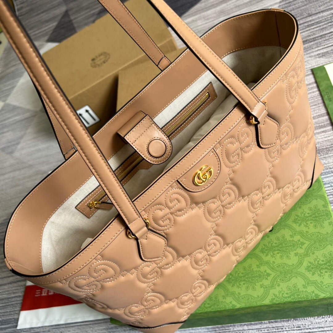 Gucci 631685 GG matelass¨¦ leather medium tote Bag Beige