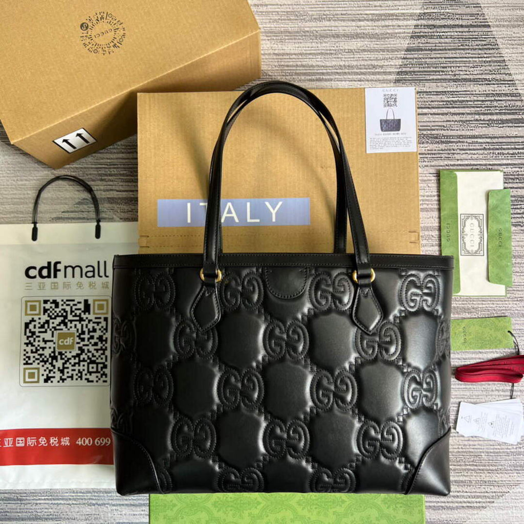 Gucci 631685 GG matelass¨¦ leather medium tote Bag Black