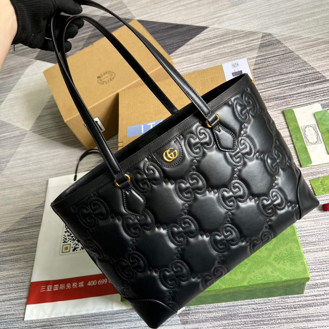 Gucci 631685 GG matelass¨¦ leather medium tote Bag Black